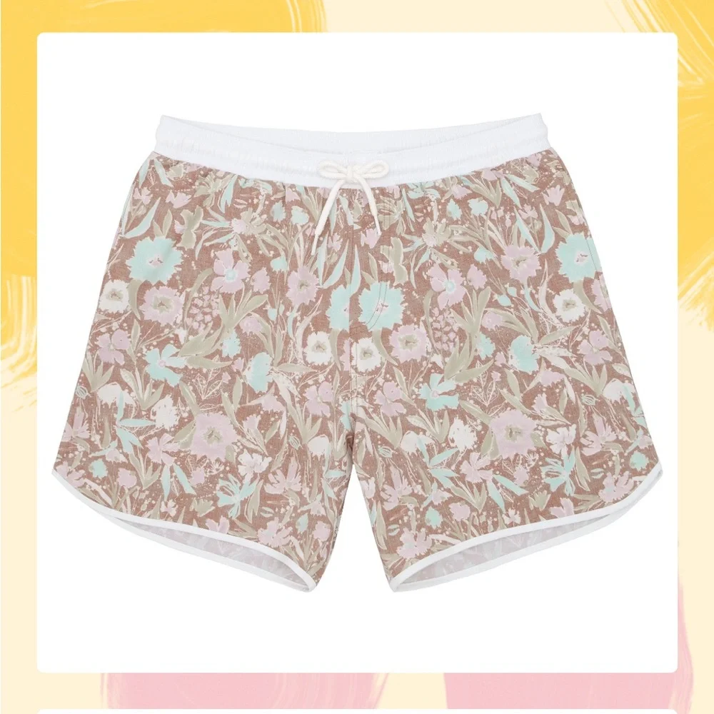 Kids Pink Floral Swim Trunks
